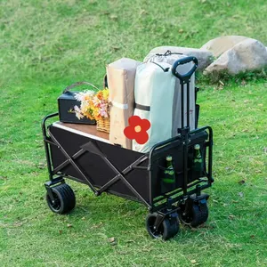TUOYE Chariot pliable pliable robuste Chariot de jardin de camping en plein air avec roues universelles et poignée réglable, noir