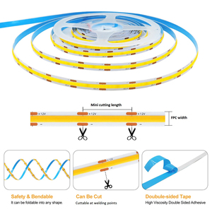 Nhà Máy Outlet Trắng 6500K 4000K 3000K Cri 90 12V 24V 8Mm Linh Hoạt Thay Đổi Độ Sáng COB <span class=keywords><strong>LED</strong></span> Strip Ánh Sáng Nhà Sản Xuất - Product Image 3