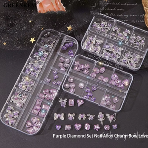 Populaire 6 Grille Violet Diamant Ensemble Nail Alliage <span class=keywords><strong>Charme</strong></span> Arc Amour Irrégulier Muti-forme Strass pour Ongles - Product Image 5