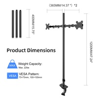 Support de bureau pour double écran MD91242 13-27 pouces, 10 kg, noir, pour écrans incurvés, fixation VESA