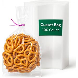 Bolsa con fuelle para restaurante, 4x2.3x8 pulgadas, transparente, de plástico apto para alimentos, para almacenar dulces, galletas y palomitas, paquete de 100 unidades - Product Image 1