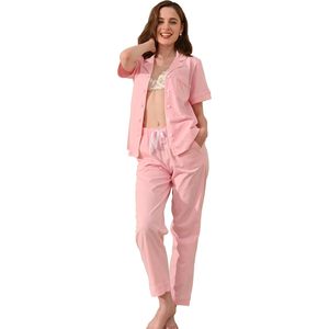 Pijamas personalizados 100% algodón para mujer, conjunto de 2 piezas con botones, manga corta con bolsillos, ropa de dormir suave, ropa de estar por casa, pijamas de bambú. - Product Image 1