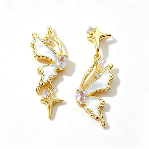 Orecchini Pendenti a Farfalla in Smalto e Zirconi per Donne, Stile Principessa Elegante, Gioielli alla Moda - Product Image 1