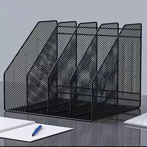 Metal File Rack <b>Desktop</b> Organizer 4 Layers Mesh Storage <b>Shelf</b> For Office Supplies Books Stationery Standing Type Rectangle Shape - Product Image 1