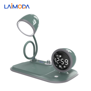 LAIMODA Быстрая Беспроводная зарядная станция 3 в 1 Светодиодная лампа Беспроводное зарядное устройство магнитные многофункциональные Аудио Часы с дисплеем - Product Image 3