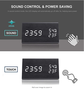 Fábrica Atacado Inteligente De Madeira Thermo-Higrômetro Despertador: 3 Alarmes, Cores LED, Impressão Do Logotipo/Gravura Personalizado Tamanho/Material - Product Image 4