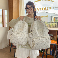 Sac à dos en dentelle à pois mignon pour la vente en gros, sac d'école Kawaii pour filles avec pendentif nœud, sac à dos étudiant hydrofuge