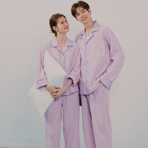 Ensemble de pyjama classique en coton violet assorti pour la famille, vêtements de nuit en bambou, vêtements de détente pour les fêtes, ensemble de pyjama personnalisé pour femmes et hommes, OEM - Product Image 2