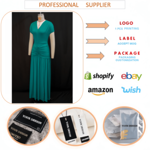 J1587 Abito Estivo Trendy da Donna, Vestito Lungo Casual con Scollo a V, Maniche Corte e Spacco, per Boutique di Abbigliamento Femminile - Product Image 4