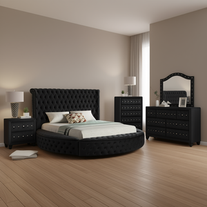 Set Camera da Letto Hazel King 5 Pezzi, Letto King Size in Tessuto Trapuntato, Stile Contemporaneo Moderno, Colore Nero - Product Image 2