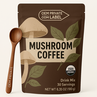 Café de champiñones en polvo con etiqueta privada, café de champiñones para la salud cerebral e inmune con propiedades de aumento de energía, café de champiñones