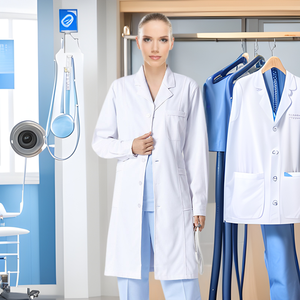 Blouse médicale d'été anti-plis 100 % coton blanche pour étudiants en médecine et médecins, tissée unisexe pour usage hospitalier - Product Image 1