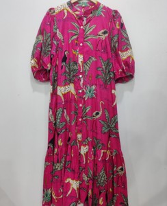 Thanh Lịch Đầu Gối Chiều Dài Ăn Mặc Cho Phụ Nữ Puffy Hàn Quốc Tay Mô Hình Mở Phía Trước Với Nút Gần Gẫm Hợp Thời Trang Flare Thiết Kế Ở Phía Dưới - Product Image 5