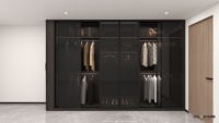 Système de rangement de chambre à coucher sur mesure avec armoire moderne de luxe, porte en verre fumé, dressing et éclairage LED