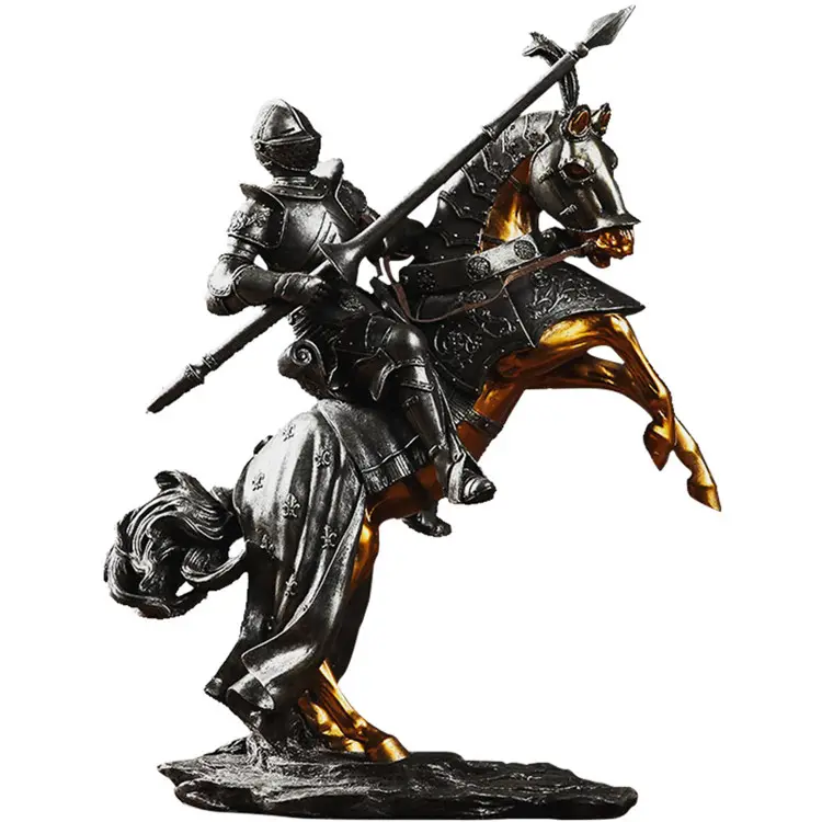 騎兵の馬の像の中世の鎧の騎士、ルネッサンス騎士団の収集可能な装飾