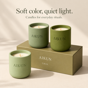 Juego de Regalo Aikun de Tres Velas Aromáticas de Cerámica Verde Surtida con una Sola Mecha, Colores Combinados, Empaque en Caja Protectora para Regalos al por Menor - Product Image 1