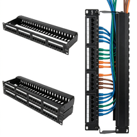 Panel de Conexiones Cat6 Integrado de 24 Puertos con Barra de Soporte Trasera 1U 19" para Montaje en Rack, Organizador de Ethernet Gigabit, Marco de Distribución CNTA PA66