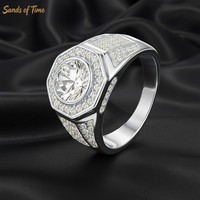 Bague pour homme Dominant 2 carats solitaire VVS Moissanite, monture en argent sterling S925 électroplaqué, logo personnalisé, vente en gros B2B