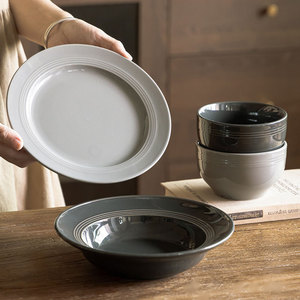 Color Crockery 19cm 26cm 30.5cm Glossy Glazes Grey Porcelain Plate Restaurant Ceramic Speckled <b>Dinnerware</b> - Product Image 3