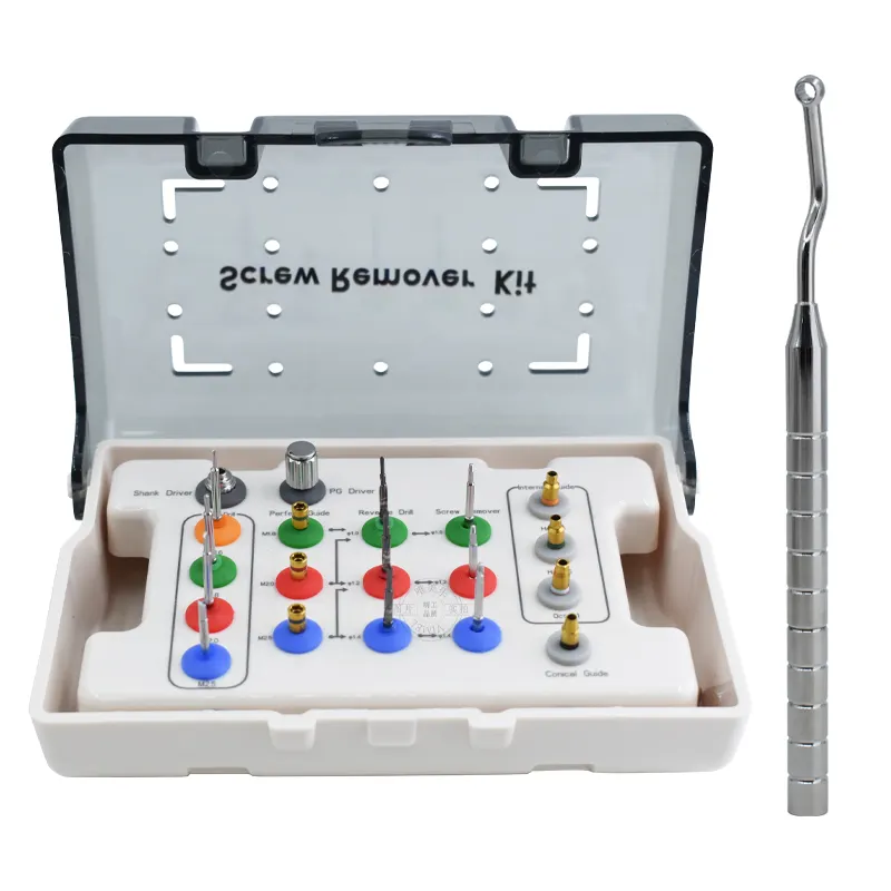 Estrattore di viti rotte dentali rimuovi kit di impianti Kit di strumenti per il ripristino dell'impianto di guida del trapano di rimozione dentale