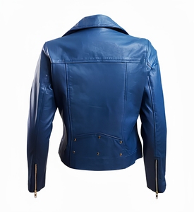 Veste de moto pour femme en cuir PU bleu, anti-UV, doublure 100% polyester, fermeture éclair, col mandarin, manches longues, vêtements d'hiver - Product Image 3