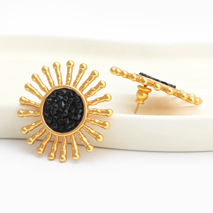 Wholesale Custom Women's Delicate <strong>Black</strong> Crystal Sunburst Shape <strong>Stud</strong> <strong>Earrings</strong> Oversize Sunflower Designer Jewelry for Party - Product Image 4