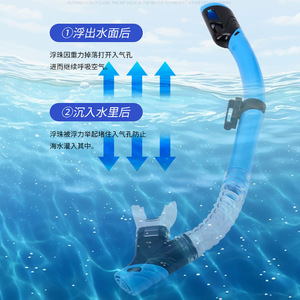 ท่อหายใจสำหรับเด็ก Asy พร้อมวาล์วกันน้ำเข้า สีฟ้า สำหรับเด็กว่ายน้ำ - Product Image 2