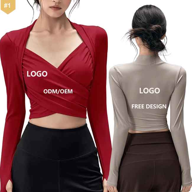 Women Custom Slim Fit With Padded Cross Design Fitness Wear Crop Top Quick Dry Recycled Fabric Pilates Running Gym Long Sleeve