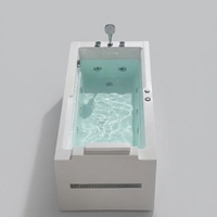 Bañera Cuadrada Pequeña Moderna de Acrílico Independiente con Hidromasaje y Luz Azul, Precio Económico, Ideal para Baños de Hoteles y Apartamentos