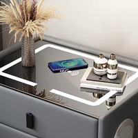 Table de chevet intelligente avec panneau de commande tactile, verre trempé, chargeur sans fil, interrupteur à intensité variable LED pour meubles de chambre
