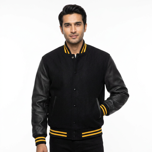 High Quality OEM Custom Leather Sleeve Chenille Embroidery Bomber Flight Baseball Team Vintage Letterman Varsity Jacket for <b>Men</b> - Product Image 1
