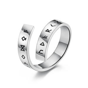Nordic Viking Letter Titanium Steel <b>Ring</b> Open Design Unisex Jewelry Gift - Product Image 1