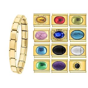 Kit de bracelets modulaires avec 10 maillons de pierres précieuses colorées pour la fabrication de bijoux DIY, forme rectangulaire unisexe élastique de couleur or - Product Image 1