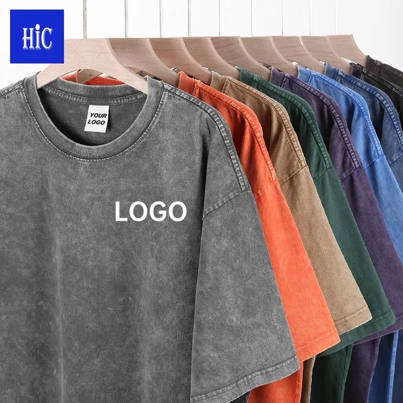 HIC Custom Logo 230g 100% cotone stampato t-shirt Oversize taglie forti per uomo t-shirt Vintage lavate