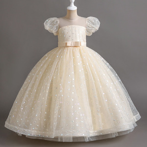 Abito da principessa con fiocco a manica a sbuffo bianco con ricami di paillettes abito da ballo di compleanno - Product Image 3