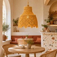 Abat-jour suspendu en macramé jaune moutarde fait main, lampe suspendue en corde de coton bohème pour la décoration de chambre, café, hôtel