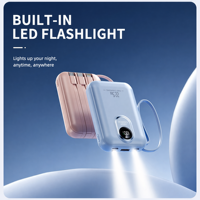 Mini Power Bank 20000mAh Charge Rapide Portable avec 4 Câbles Intégrés et 2 Lampes Torches LED PD 22.5W avec Affichage LED
