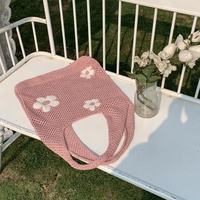 Sac fourre-tout en tricot ajouré à motif floral, grande capacité, style rétro simple, sac à bandoulière pour femme