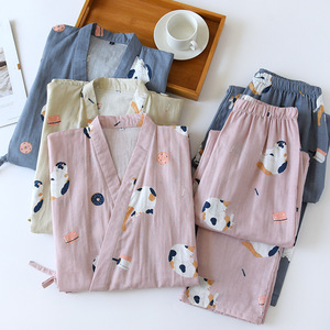 Kimono <span class=keywords><strong>de</strong></span> estilo japonés <span class=keywords><strong>de</strong></span> dos piezas, <span class=keywords><strong>pijama</strong></span> <span class=keywords><strong>para</strong></span> parejas, cubierta <span class=keywords><strong>para</strong></span> hombres y mujeres, gasa <span class=keywords><strong>de</strong></span> algodón puro, lindo gatito, ropa <span class=keywords><strong>de</strong></span> dormir fina <span class=keywords><strong>para</strong></span> el hogar, camisón - Product Image 3