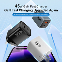 Adaptateur de charge USB-C Justlink PD 45W GaN avec prise EU US UK, chargeur mural USB-C avec protection ignifuge pour iPhone