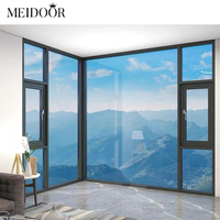 Ventana Abatible de Aluminio, Insonorizada, Resistente al Viento, con Rotura de Puente Térmico, Doble Acristalamiento, Paneles Fijos y Mosquitera