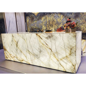 Translúcido <span class=keywords><strong>Ice</strong></span> <span class=keywords><strong>Age</strong></span> Onyx Crystal Retroiluminado Recepción Escritorio Encimera Característica Revestimiento de pared Mesa de comedor de mármol luminosa de lujo - Product Image 1