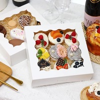 Boîte à gâteaux IMEE carrée 8x8x2.5 10x10x2.5 12x8x2.5'' en carton blanc avec fenêtre transparente, pliable, rectangulaire, pour biscuits, beignets, macarons