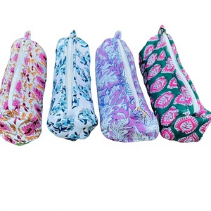 Handmade Large Quilted Floral Cotton Pencil Pouch <b>Colorful</b> Hippy Strong <b>Pen</b> Case for Toiletries Cute Washable Small Makeup Bag - Product Image 1