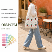 Sac fourre-tout en crochet motif fraise, sac à bandoulière ajouré, poignée souple, broderie, logo personnalisé, échantillon gratuit, MOQ 30 pièces