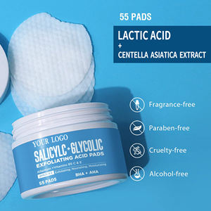 แผ่นเช็ดทำความสะอาดผิวหน้าสูตรกรดซาลิไซลิก/กรดไกลโคลิก สำหรับผลิตภัณฑ์ดูแลผิวแบบ OEM/ODM แบรนด์ส่วนตัว - Product Image 1