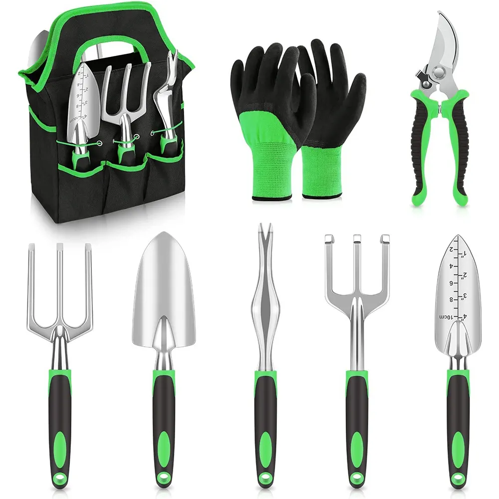 Set peralatan taman Aluminium Aloi, Kit Peralatan Berkebun dengan gagang ergonomis anti selip tahan lama 8 buah