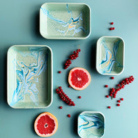 Vaisselle en émail marbré multi-styles, assiette à gâteau en émail faite à la main, plat de petit-déjeuner, petit plat d'accompagnement, bol à flocons d'avoine, vaisselle en émail