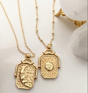 Giratorio cuadrado oro sol y <span class=keywords><strong>luna</strong></span> colgante collar oro relleno sol celestial collar sonriente sol y <span class=keywords><strong>luna</strong></span> joyería - Product Image 2