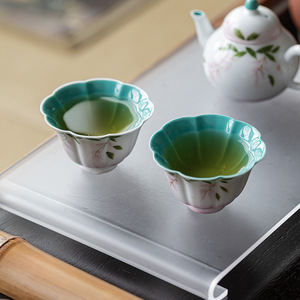 Hand Painted Wisteria Ceramic <b>Teacup</b> Turquoise Green Master Cup Chinese Kung Fu Tea Set Single Personal Tasting Cup - Product Image 3